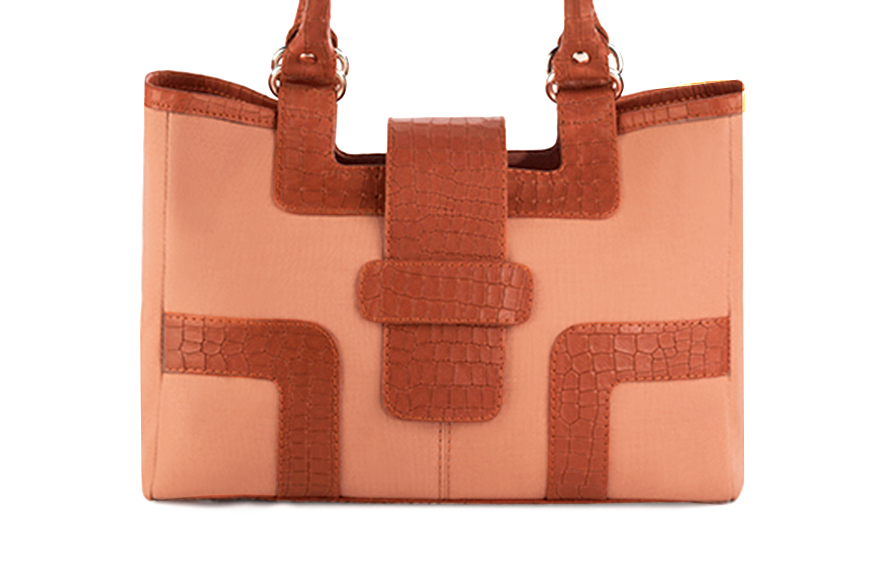 Peach orange women's dress handbag, matching pumps and belts. Profile view - Florence KOOIJMAN